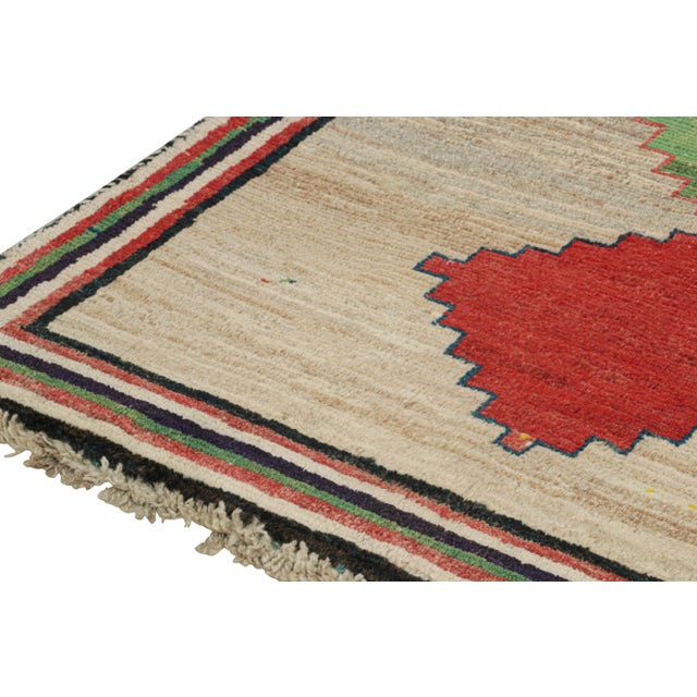 1950s 1950s Vintage Persian Tribal Runner in Beige With Green and Red Medallions by Rug & Kilim For Sale - Image 5 of 8