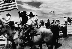 Michael Ormerod, Boy and Men on Horses, 1989, Photography
