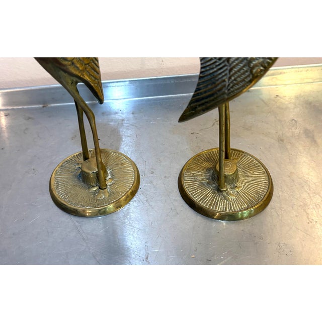 1960s 1960s-70s Brass Heron Sculptures Pair For Sale - Image 5 of 5