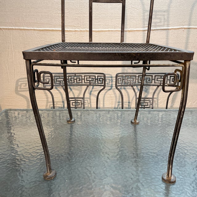 1940s 1940s Salterini Greek Key Wrought Iron Patio Table & 6 Chairs, Attributed For Sale - Image 5 of 11