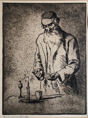 Hermann Struck, German Israeli Judaica Havdalah Scene Jewish Shabbat Closing Ceremony, 1926
