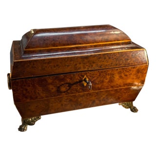 English Regency Period Amboyna Wood Tea Caddy For Sale
