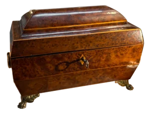 English Regency Period Amboyna Wood Tea Caddy