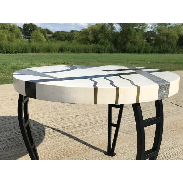 Memphis Marble and Brass Inlay End Tables - a Pair For Sale - Image 10 of 13