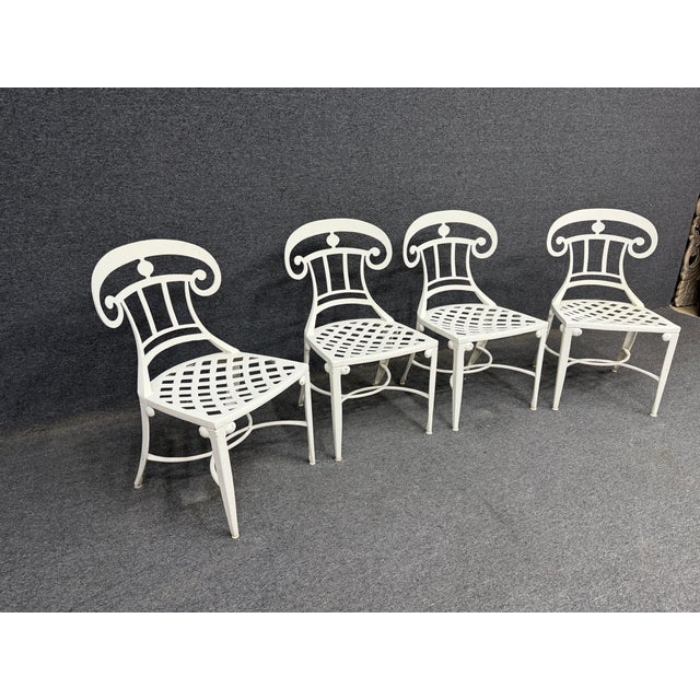 Mid 20th Century Set of Four White Powder-Coated Lattice Outdoor Chairs For Sale - Image 5 of 17