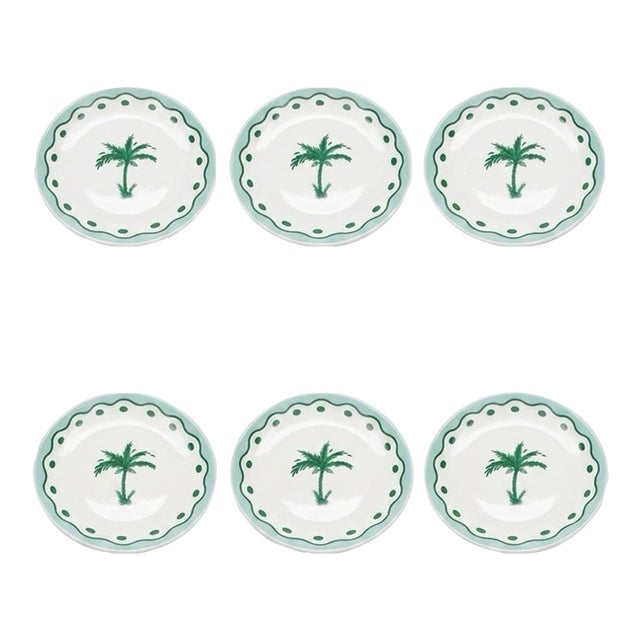 Fern & Co. X Anthropologie "The Palm Collection" Porcelain Dessert Plates - Set of 6 For Sale