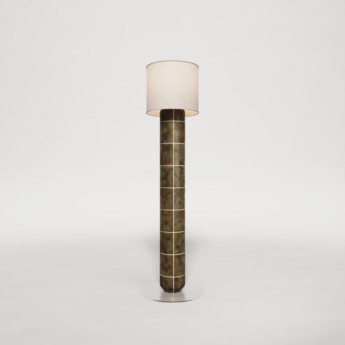 Navazi large floor lamp in ceramic, linen & frosted glass by svitanok one of a kind. Dimensions: ø 16 x h 140 cm....