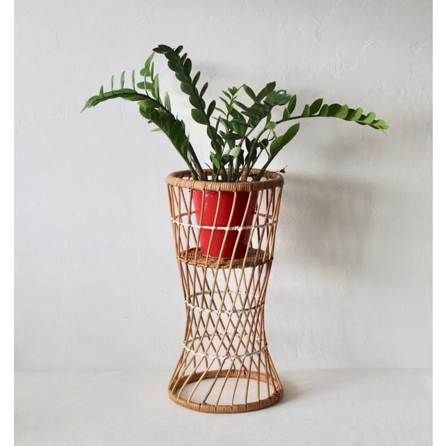Vintage Italian Style Wicker Floor Basket Plant Stand For Sale In Miami - Image 6 of 6