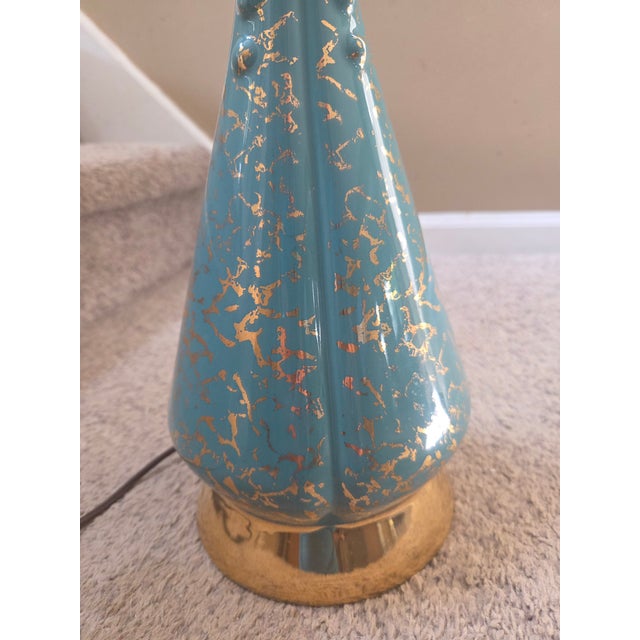 Turquoise Classic Mid Century Modern Porcelain Lamp For Sale - Image 8 of 12