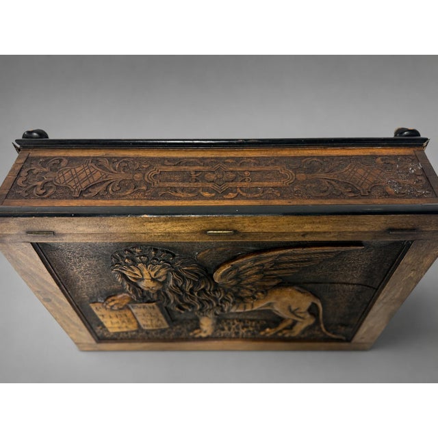 Venetian Renaissance Revival Carved Walnut Bible Casket With Lion of Saint Mark For Sale In Providence - Image 6 of 9