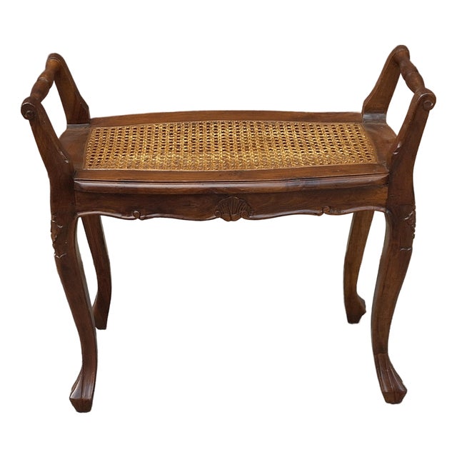 Mid 20th Century Refinished French Provincial Louis XV Style Walnut Bench With a Caned Seat For Sale