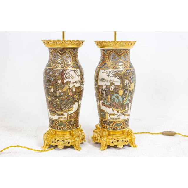 Satsuma Satsuma Earthenware and Gilt Bronze Lamps, 1880s For Sale - Image 4 of 12