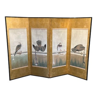 Japanese Gilded Screen With Tethered Hawks For Sale