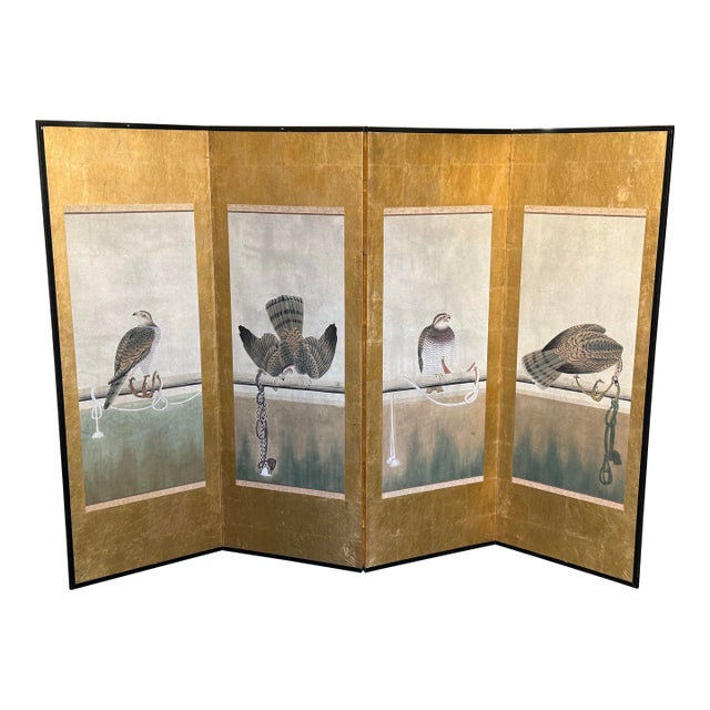 Japanese Gilded Screen With Tethered Hawks For Sale