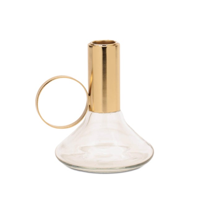 2020s Modern Metal Taper Candle Holder with Glass Base (Set of 2) For Sale - Image 5 of 5