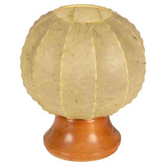Mid-Century Scalopped Cocoon Table Lamp with Wood Base attributed to Achille Castiglioni for Flos, Italy, 1960s For Sale - Image 11 of 11