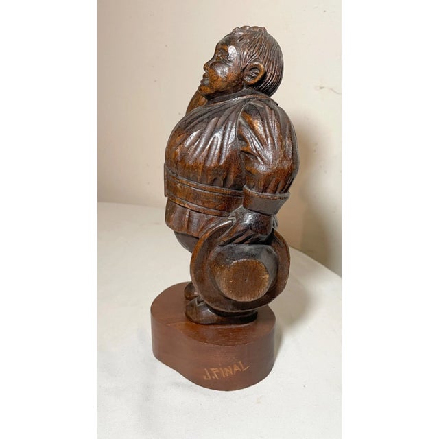Wood Antique Folk Art Hand Carved Wood Figural Pilgrim Man Sculpture Statue Figure For Sale - Image 7 of 11