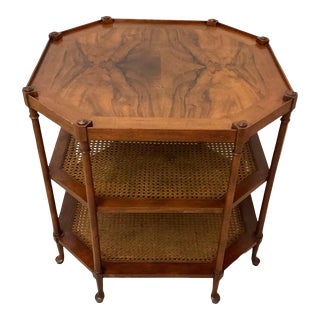 1980s Baker Furniture Company Flamed Mahogany & Cane Octagon Table For Sale