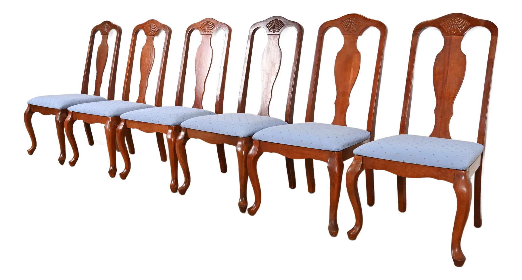ETHAN ALLEN　クイーンアンスタイル　ダイニングチェア　2脚セット Ethan Allen Style Queen Anne Carved Mahogany Dining Chairs, Set of
