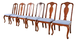 Ethan Allen Style Queen Anne Carved Mahogany Dining Chairs, Set of Six