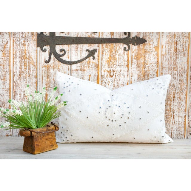 White Sheesha Embroidered Lumbar Pillow For Sale - Image 8 of 9