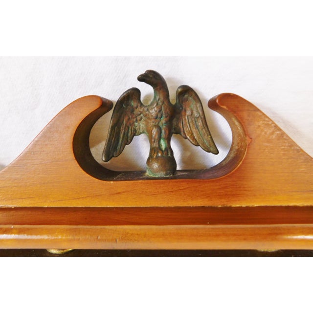 Vintage Mid Century Germany Solid Oak Wood Brass Eagle Finial Hobnail Milk Glass Weather Station Wall Plaque For Sale - Image 4 of 6