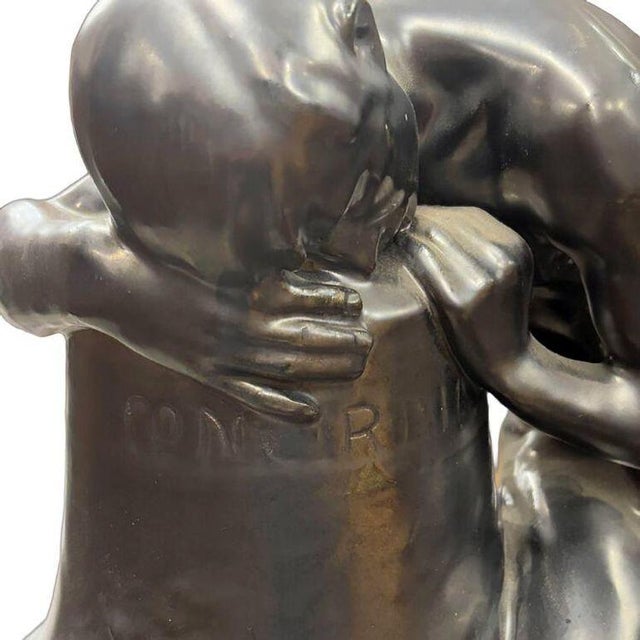 Black 1930s Italian "Pensatore Campana" the Tinker Auguste Rodin Style Terracotta Sculpture For Sale - Image 8 of 9