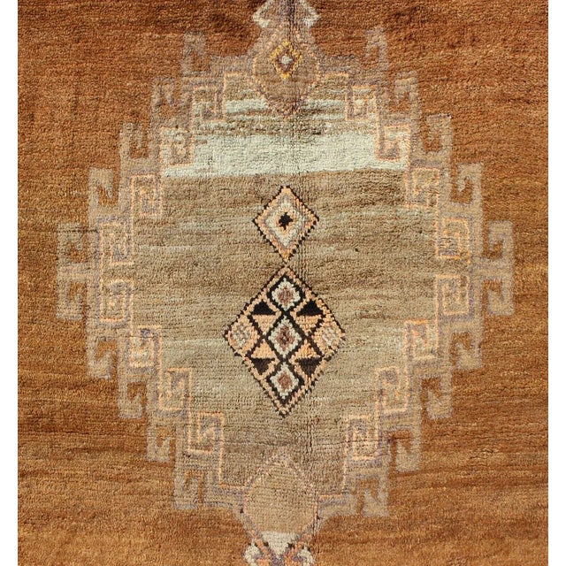Textile Vintage Turkish Kars Rug in Brown Colors, Tan, Taupe and Light Green For Sale - Image 7 of 10