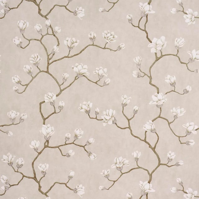 SAMPLE - Schumacher Magnolia Tree Wallpaper In Grisaille For Sale