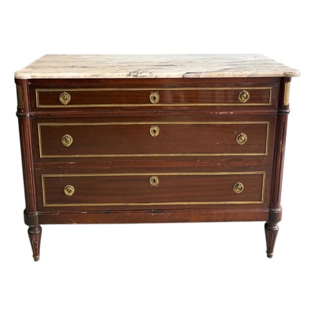 Empire Style Marble-Top Dresser With Brass Accents For Sale