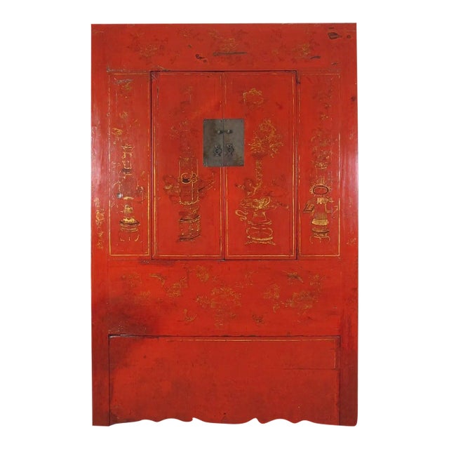 Red Antique Chinese Wedding Cabinet – 77 Inches Tall For Sale