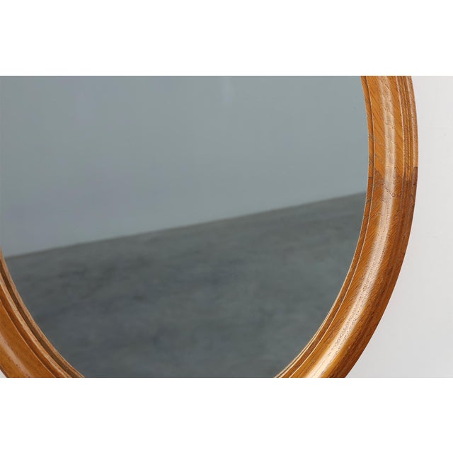1950s Mid-Century Oval Oak Mirror, Belgium, 1950s For Sale - Image 5 of 11