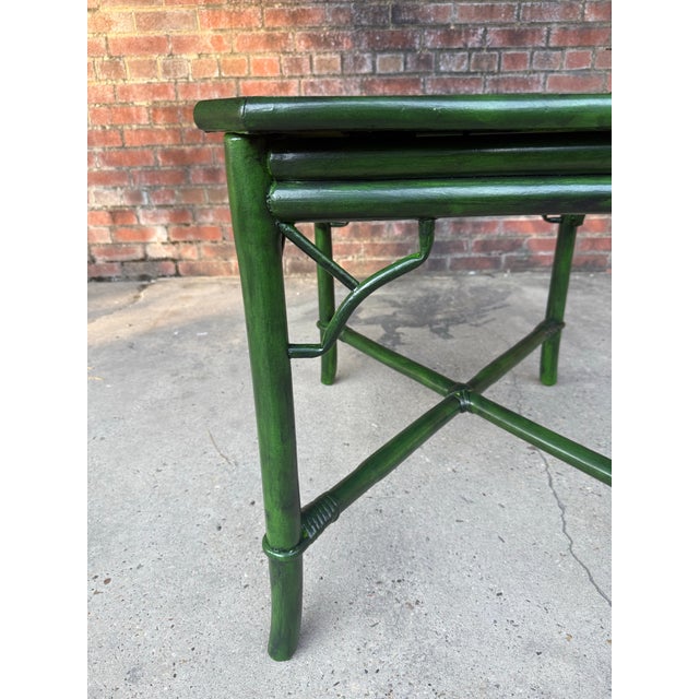 Mid 20th Century Vintage Mid Century Rattan Side Table With Deep Verdant Lacquer Finish - Newly Painted For Sale - Image 5 of 12