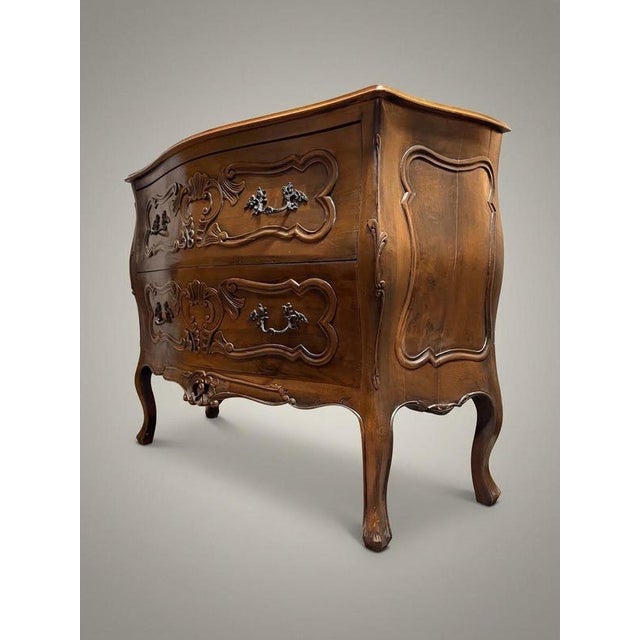 Mid-Century Italian Walnut Bombe Chest of Drawers For Sale - Image 6 of 7
