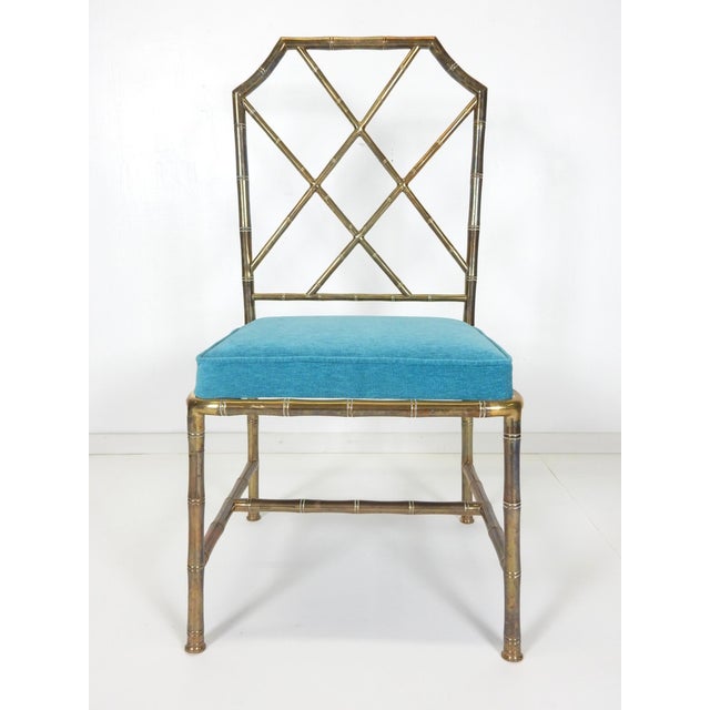 Mid Century Brass Faux Bamboo Chippendale Dining Chairs Set of 5