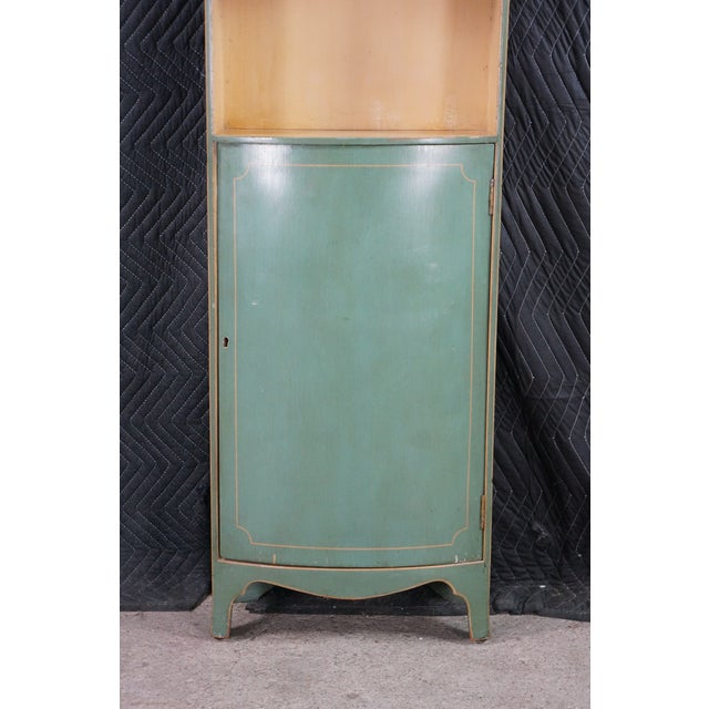Vintage Petite Green Bowfront Country Farmhouse Bookcase Display Cabinet Chic For Sale - Image 4 of 18