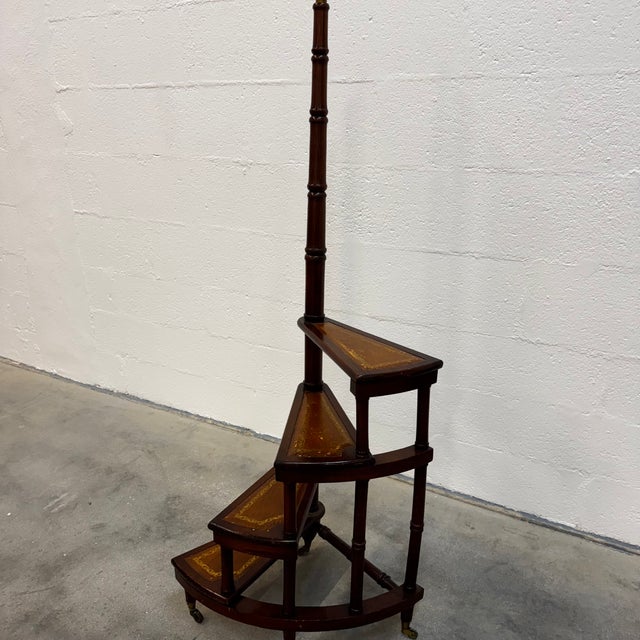 Regency Spiral Library Staircase in Mahogany and Gilt Leather, 1960s For Sale - Image 6 of 8