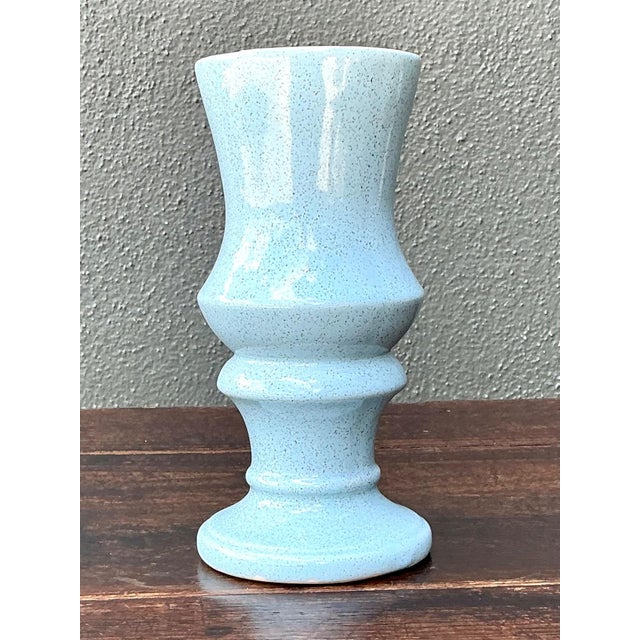 Vintage Speckled Blue Ceramic Vase For Sale In West Palm - Image 6 of 18
