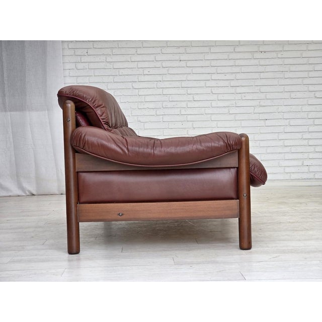 Swedish 2-Seater Sofa in Brown Leather and Dark Beech, 1970s For Sale - Image 4 of 18