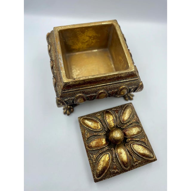 Mid 20th Century Vintage Gold Gilt Clawfoot Treasure Box For Sale - Image 5 of 13