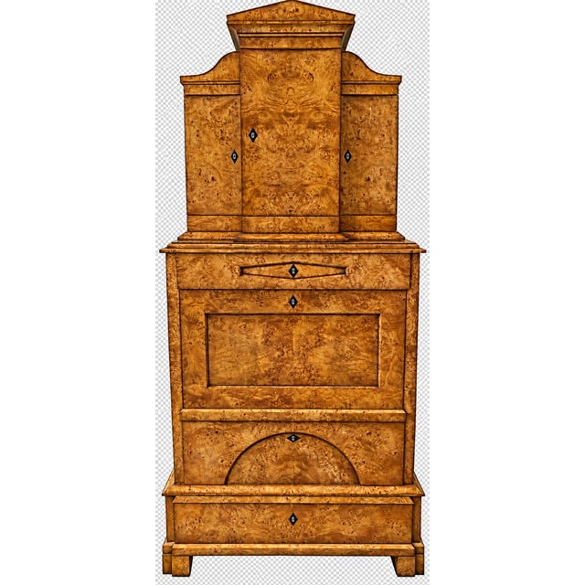 An exceptional handcrafted William Switzer reproduction of a circa 1840 Austrian Biedermeier secretary, in three sections,...
