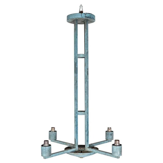 Paris Theatre Verdigris 4-Arm Chandelier in Brass For Sale - Image 12 of 12