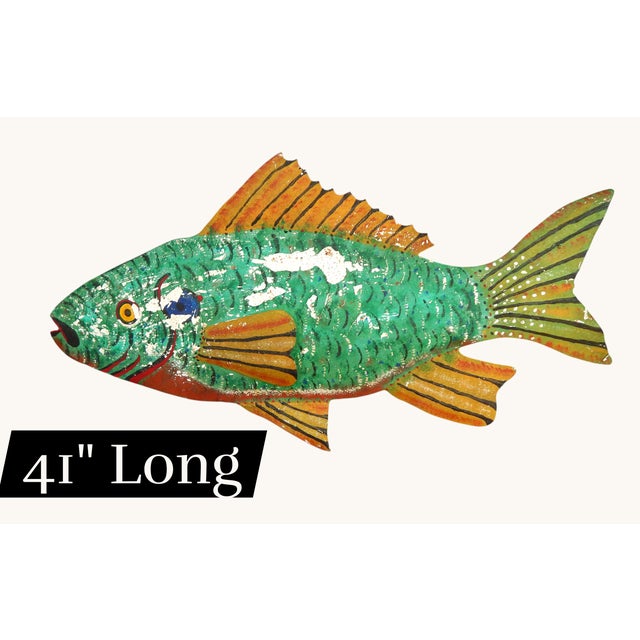 1950's 41" Hand Forged & Painted Upper Michigan Bait Store Fish Sign For Sale - Image 4 of 10