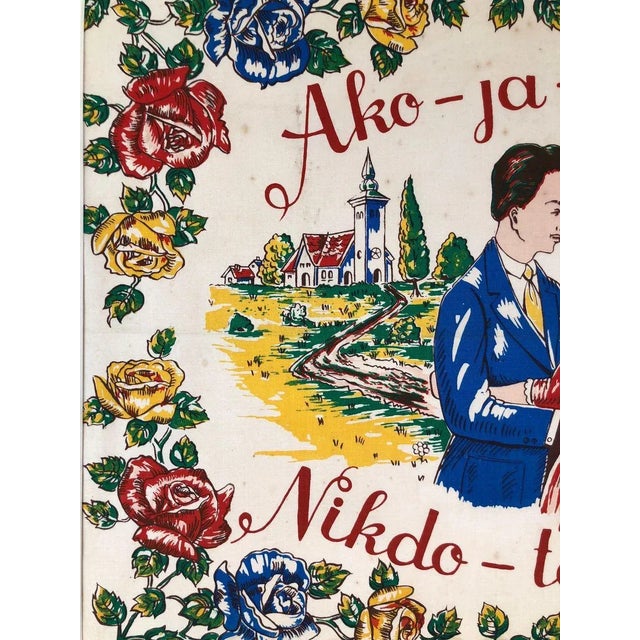 1940s Hand-Colored Block Print on Textile, 1940s For Sale - Image 5 of 7