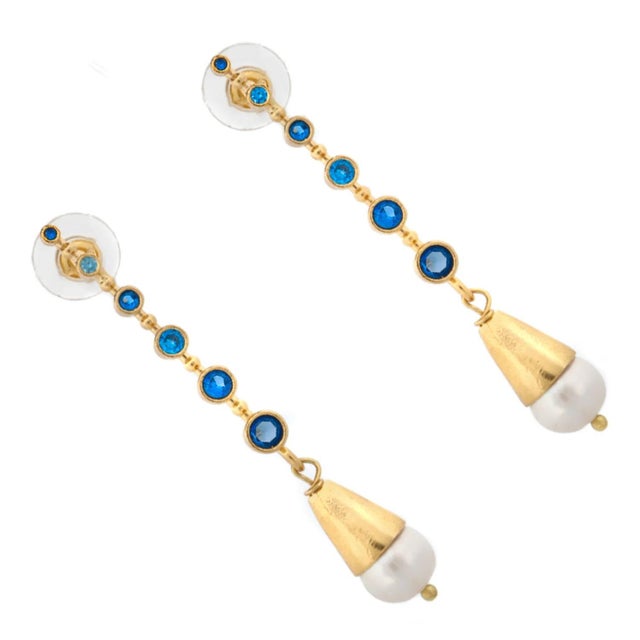 Metal Mystic Sky Blue Topaz & Pearl Drop Earrings, A Pair For Sale - Image 7 of 8