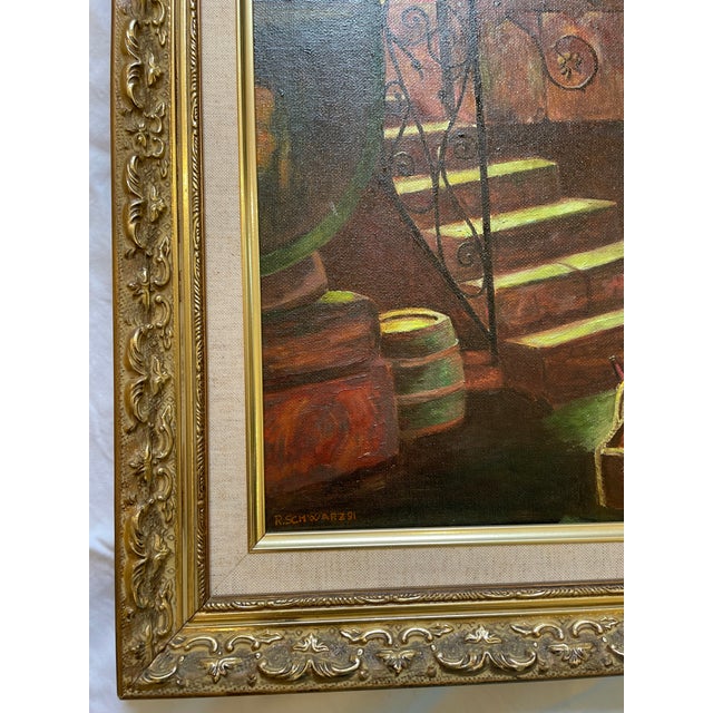 Original Wine Cellar Painting - Signed by R. Schwarz 1990 For Sale In Philadelphia - Image 6 of 8