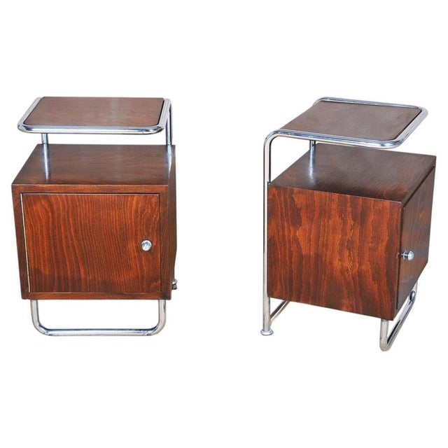 Czech Bauhaus Beech, Maple and Chrome Bedside Tables, 1930s, Set of 2 For Sale - Image 15 of 15