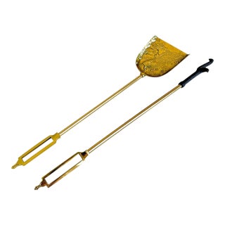 Vintage James Mont Style Brass Fireplace Shovel & Poker Duo – Mid-Century Asian For Sale