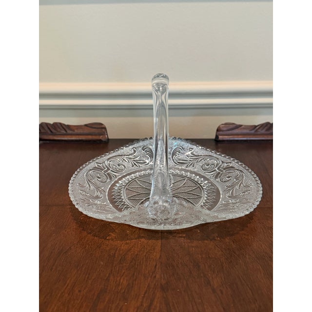 Vintage Pressed Glass Handled Candy/Cookie Basket / Bonbon Dish For Sale - Image 4 of 7
