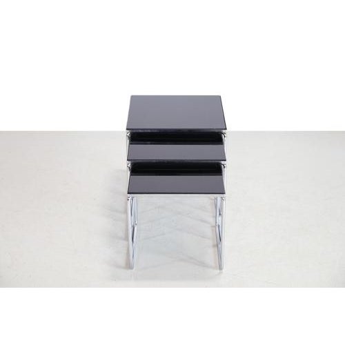 Mid-Century Modern Vintage Chrome and Black Glass Side Tables from Brabantia, 1960s, Set of 3 For Sale - Image 3 of 6
